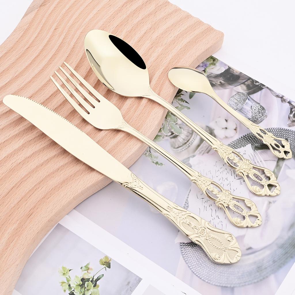 24Pcs Messer Gabel Kaffee Löffel Besteck Set Mehrfarbige Geschirr Set Edelstahl Besteck Geschirr Westlichen Küche Zubehör