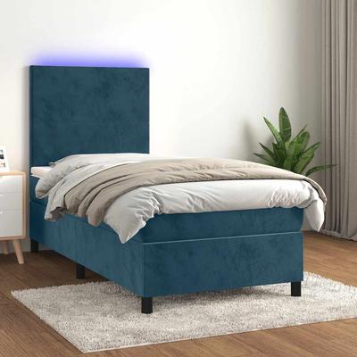 Vidaxl Łóżko Kontynentalne, Materac I Led, Niebieski Aksamit 100X200Cm