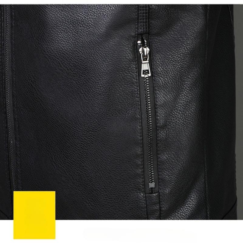 PU Leather Men's Slim Jacket Autumn and Winter Velvet Jacket Men's Casual Stand-up Collar Leather Jacket