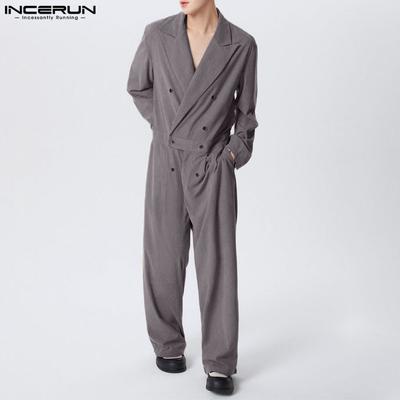 Men Spring Long Sleeve Corduroy Long Jumpsuits Casual Zipper Rompers