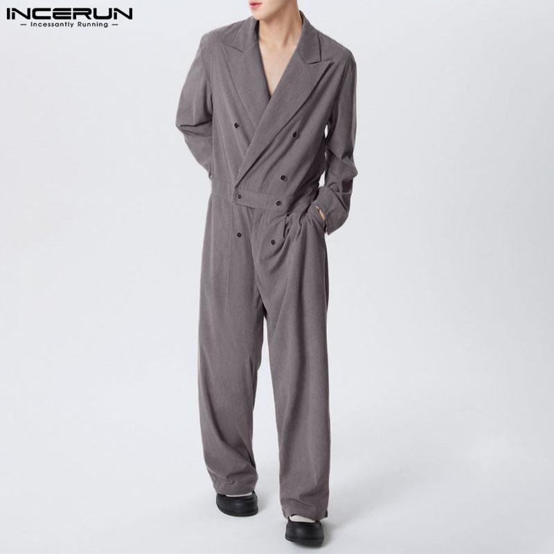 INCERUN Herren Frühling Langarm Korduroy Lange Overalls Lässig Reißverschluss Strampler