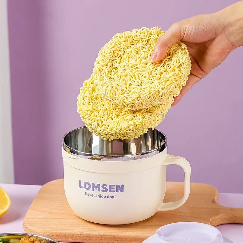 304 Stainless Steel Lunch Box Large Capacity Noodle Bowl Chopsticks Spoon Students Office Worker Bento Box with Insulated Bag