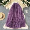 Summer Women Elegant Ruffles Mesh Elstic Waist Long Midi Cake Skirt