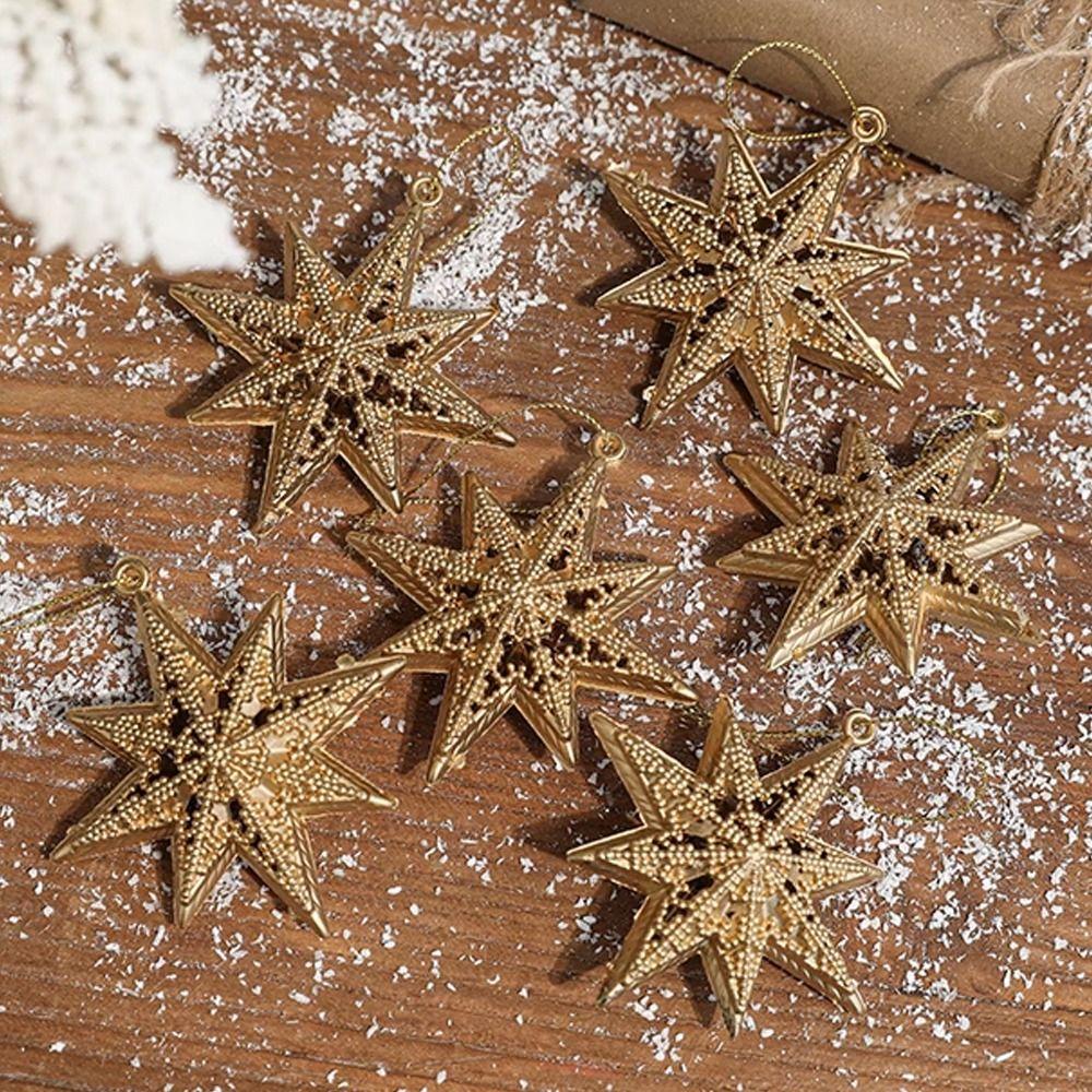6pcs Gold Christmas Pentagram Pendant 3D Christmas Tree Decoration Holiday Festive Decor