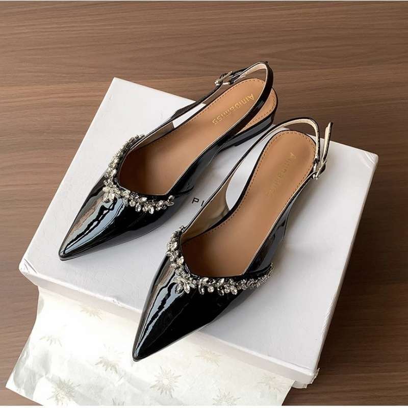 French Temperament Niche Pointed Rhinestone High Heels Single Shoes 2025 Fairy Shoes Bag Head Spring and Summer Sandals