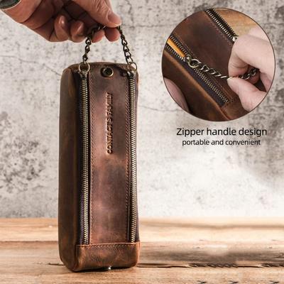 Handmade Zipper Pen Pencil Case Leather Desktop Organizer Portable Pen Pouch Holder  Stationary