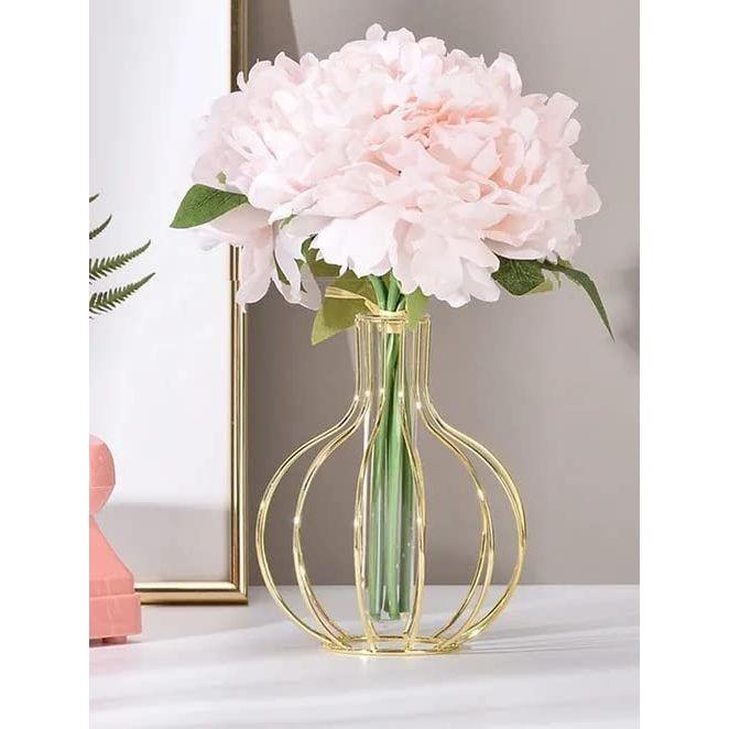 1 Pcs Metal Vase for Home Decor, Living Room, Bedroom, Office, Table Centerpiece | Propagation Station with Metal Frame Test Tube Glass Items