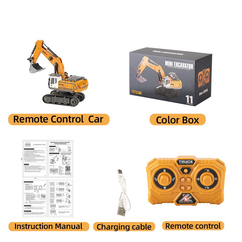 1:64 Mini Alloy Remote Control Excavator with Lights - Desktop Engineering Toy