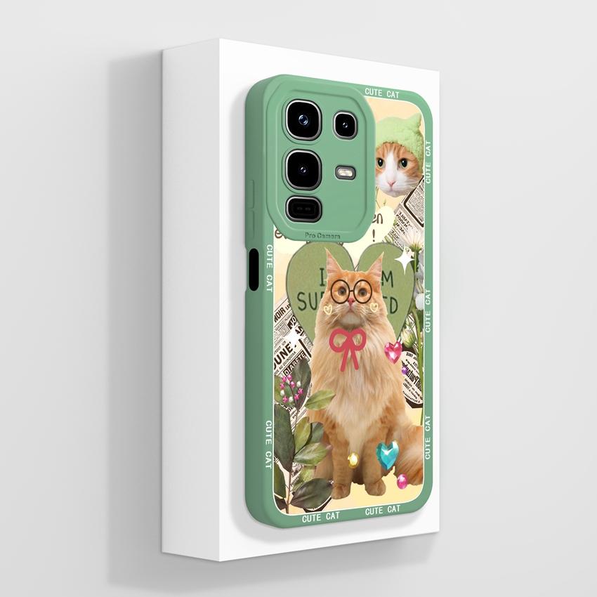 For Infinix Note 50x 50s 50 Pro Plus GT 10 30 Pro 5G Phone Cases Cute Cat Patterns Screen Protector Liquid Silicone Anti Slip Shell For Infinix Casing