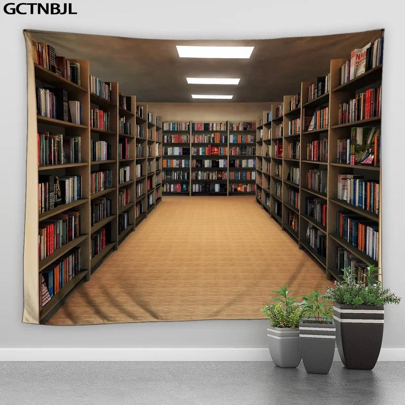 Retro Library Bookshelf Tapestry Modern Minimalist Study Background Cloth Literary Retro Style Living Room Decoration 100X70CM