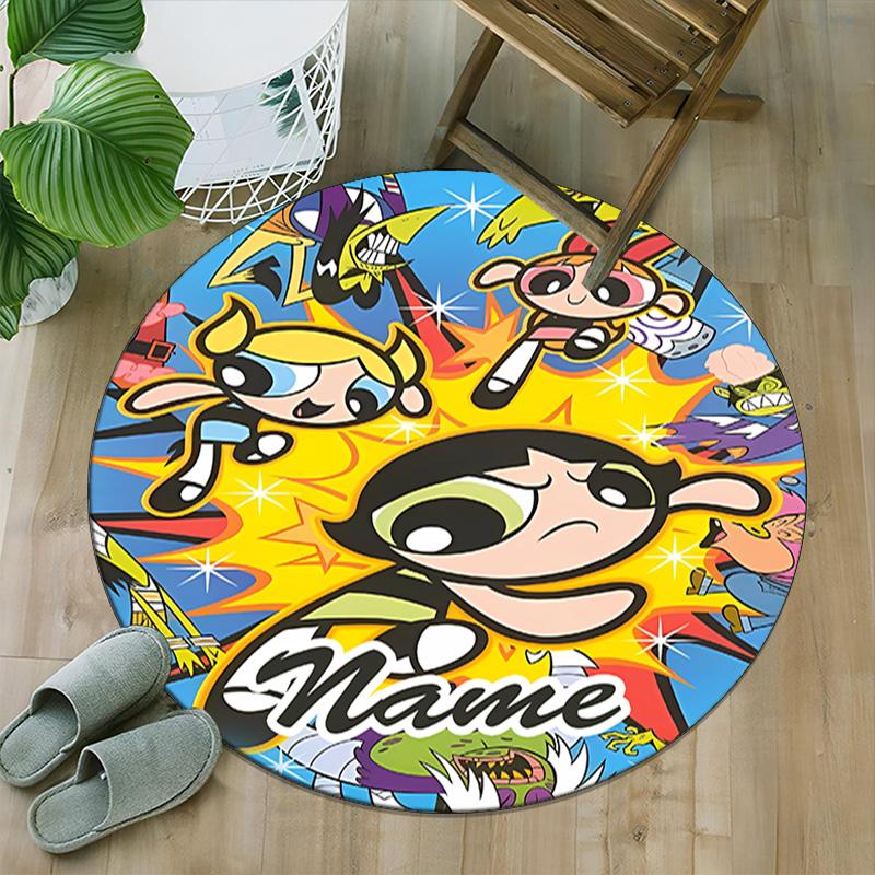 Customizable The Powerpuff Girls11 Round Non-Slip Carpet - Ideal for Garden, Picnic, Office, Perfect for Decoration, Suitable For All Seasons