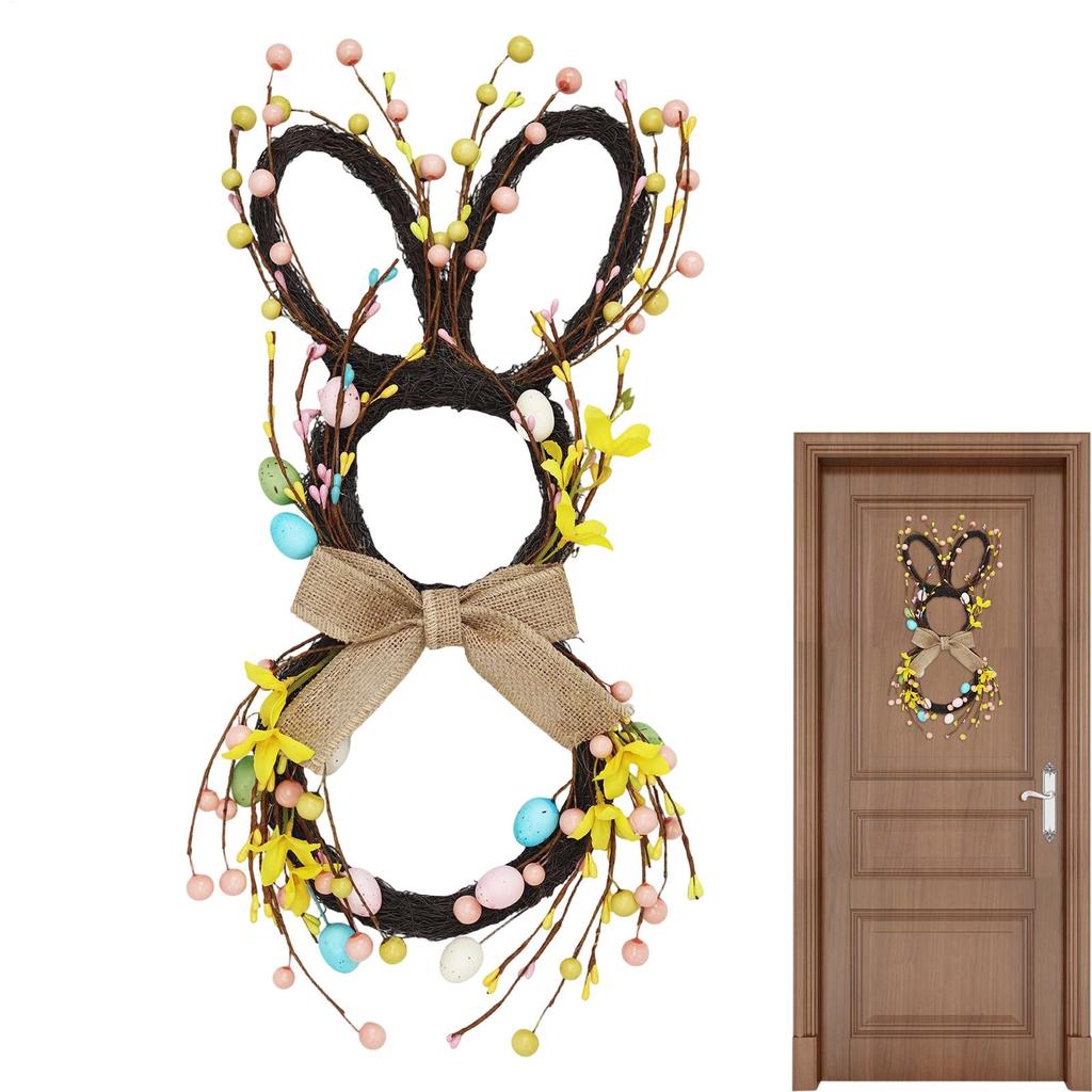 Bunny Wreath Large With Bow Spring Home Decor Easter Wreaths For Front Door For Balcony School Office Outdoor Garden Yard Patio