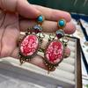 Medieval Retro Court Style Heavy Industry Pink Elephant Printing Stud Earrings High Quality Western Antique Earrings Medieval Earrings