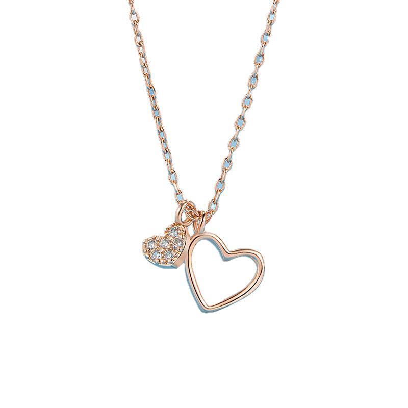 Heart-to-Heart Diamond Necklace for Women - Stylish Luxury Clavicle Chain, Perfect Gift for Best Friend