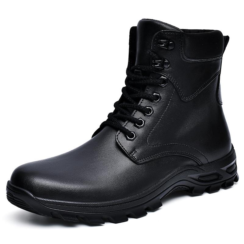 

Модные черные кожаные ботинки для мужчин, зимние ботинки, водонепроницаемые короткие ботинки на шнуровке, для спорта на открытом воздухе, ходьбы, альпинизма, путешествий 47 чёрный