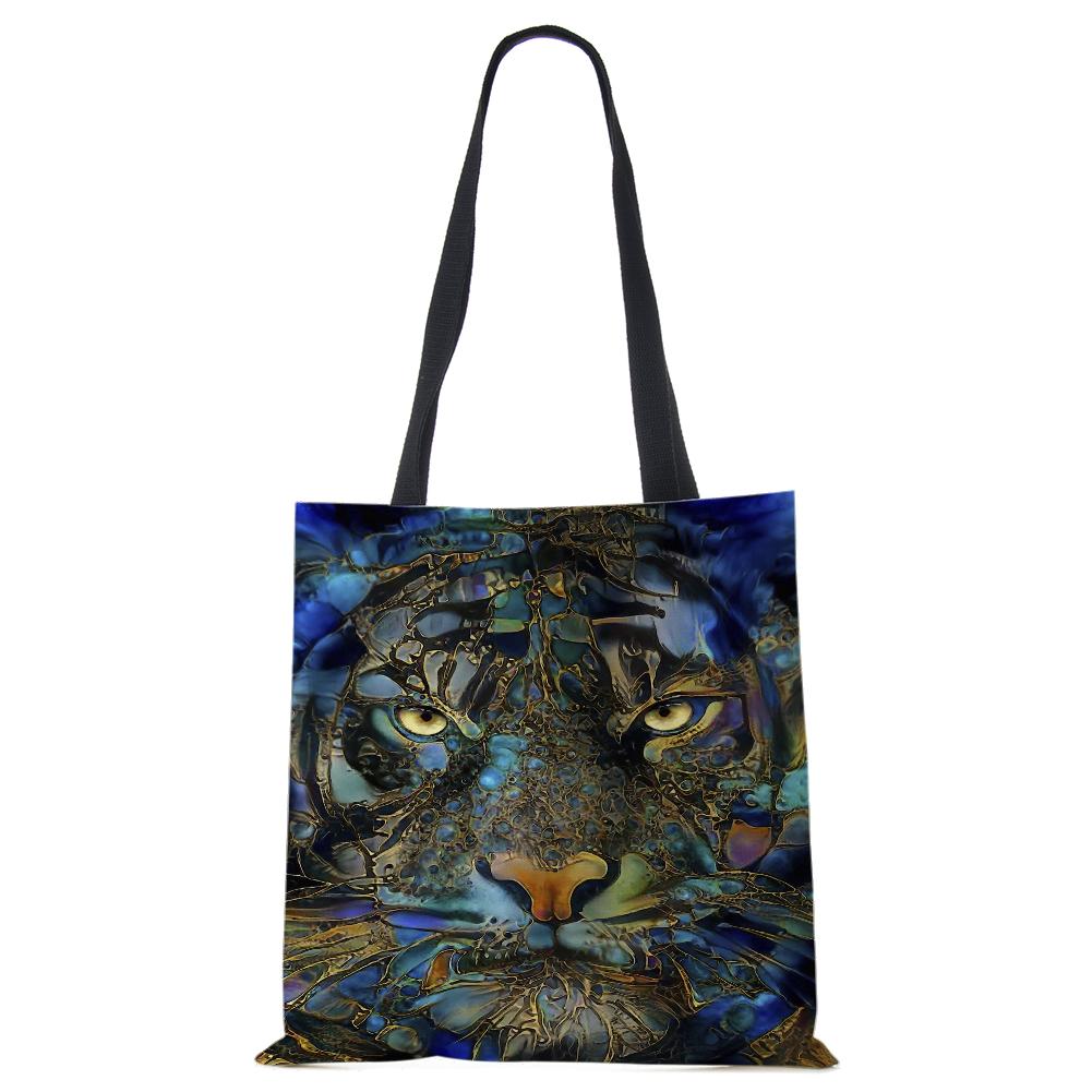 Spaudinys ant drobės nešiojamas ant peties krepšio leopardo pelėda, daugkartinio naudojimo laisvalaikio pirkėjo rankinė 2022 m. Moterų kelionių mokyklos sulankstomi paplūdimio krepšiai