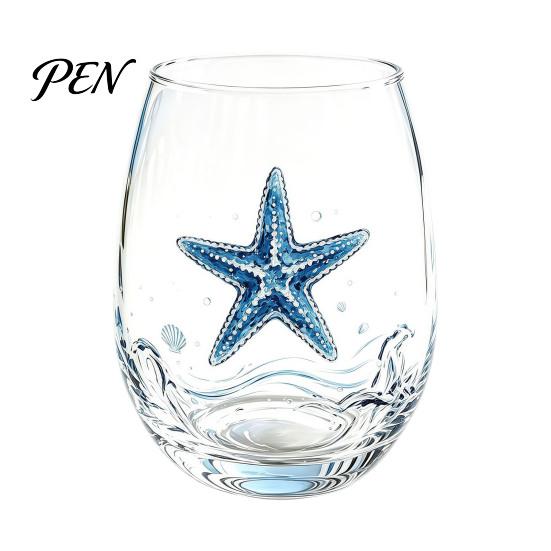 Beach House Kitchen Decor Marine Animal Theme Clear Glass Tumbler, Handcrafted Painted Glassware, Artistic Nautical Decorative Cup Creative