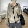 Sweater jacket zipper stand-up collar lazy new thickened loose women's Korean fashion color matching top