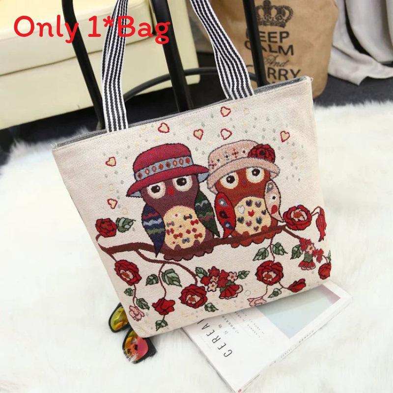 Elephant Hello Kitty Butterfly Embroidered Canvas Tote Bag With Seamed Stitching For Daily Use