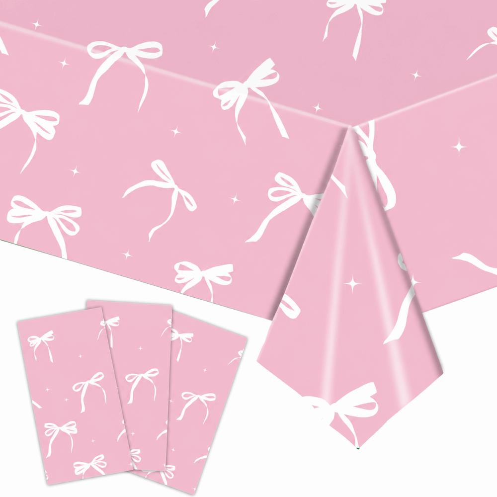 Disposable Table Cover Bow Birthday Theme Tablecloth Cute Table Clothes Party Decorations