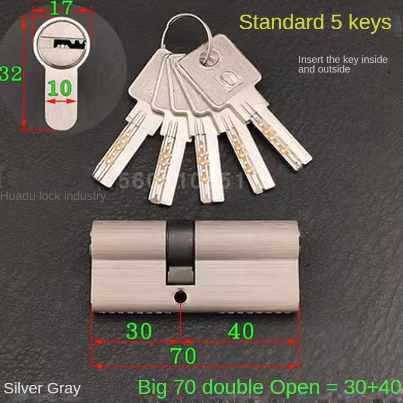 5pcs Keys Lock Cylinder,Door Cylinder 50-120mm Biased Lock Cylinder Double-side Lock Core Anti-Theft Entrance Brass Door Lock