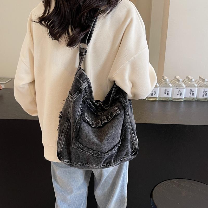 Denim Messenger Bag Damen Große Kapazität Umhängetasche Student Schultertasche