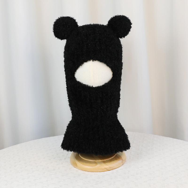 Childrens Cute Cartoon Headgear With Face Mask And Ear Protection For Winter Play чёрный