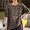 Embroidered Literary Loose Retro Temperament Round Neck Short-sleeved T-shirt Embroidered Versatile Summer Top