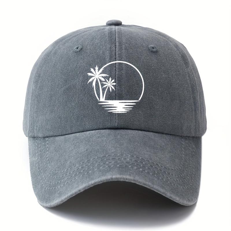 Printed coconut tree baseball cap versatile retro distressed outdoor sun protection lightweight duckbill cap truck driver cap. Adjustable