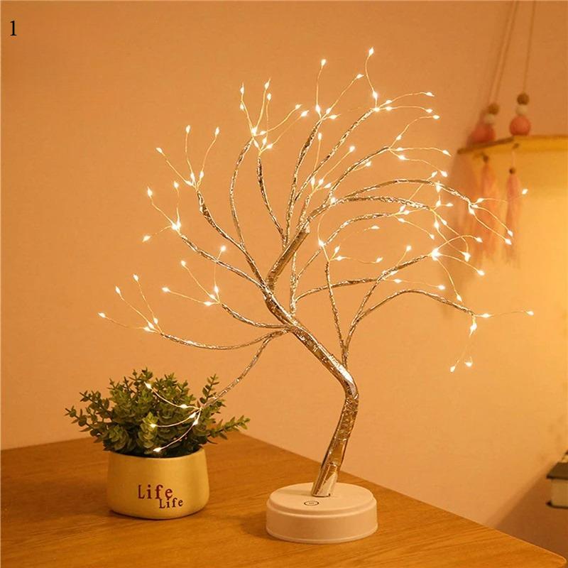 1Pc LED Night Light Mini Christmas Tree Copper Wire Garland Lamp for Kids Home Bedroom Decoration Decor Fairy Light Holiday Lighting