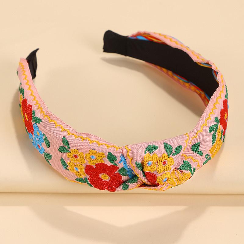 Pretty Boho Floral Embroidery Tape Headband for Lady Girls Shopping Party Headpiece Top Bow Knot Hairband for Women Head Wears