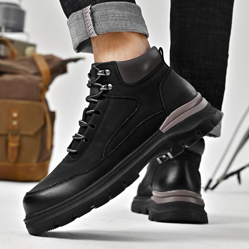 Modemarke Winterstiefel Schnürung Fell Hochwertig Plüsch Cowboy-Stiefel Herren Dicke Sohle Echtes Leder Outdoor-Stiefel Mode Luxusstiefel