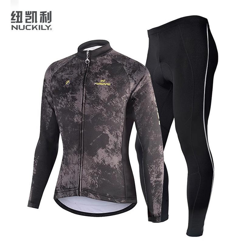 NUCKILY autumn and winter fleece cycling suit men s suit thermal mountain road cycling pants equipment S