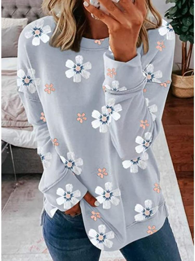 Casual Round Collar Long Sleeve Loose Pullover Digitally Printed Womens Tops Sweatshirt Comfortable Fit Trendy Versatile for Spring Autumn