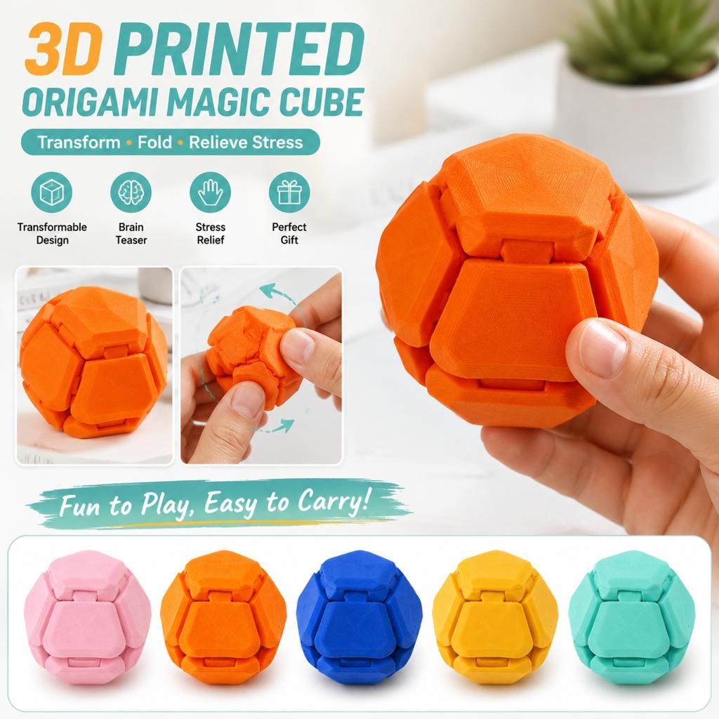 3D Printed Transformable Origami Cube Puzzle Toy Stress Relief Fidget Handheld Craft Decorative Item Portable Design