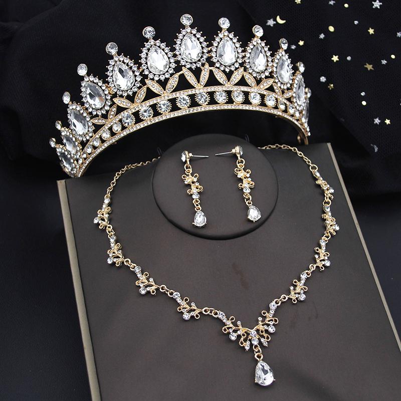 Kvalitní sady korunek pro nevěstu pro ženy diadémy náhrdelník náušnice sada svatebních šatů soupravy svatebních kostýmů příslušenství