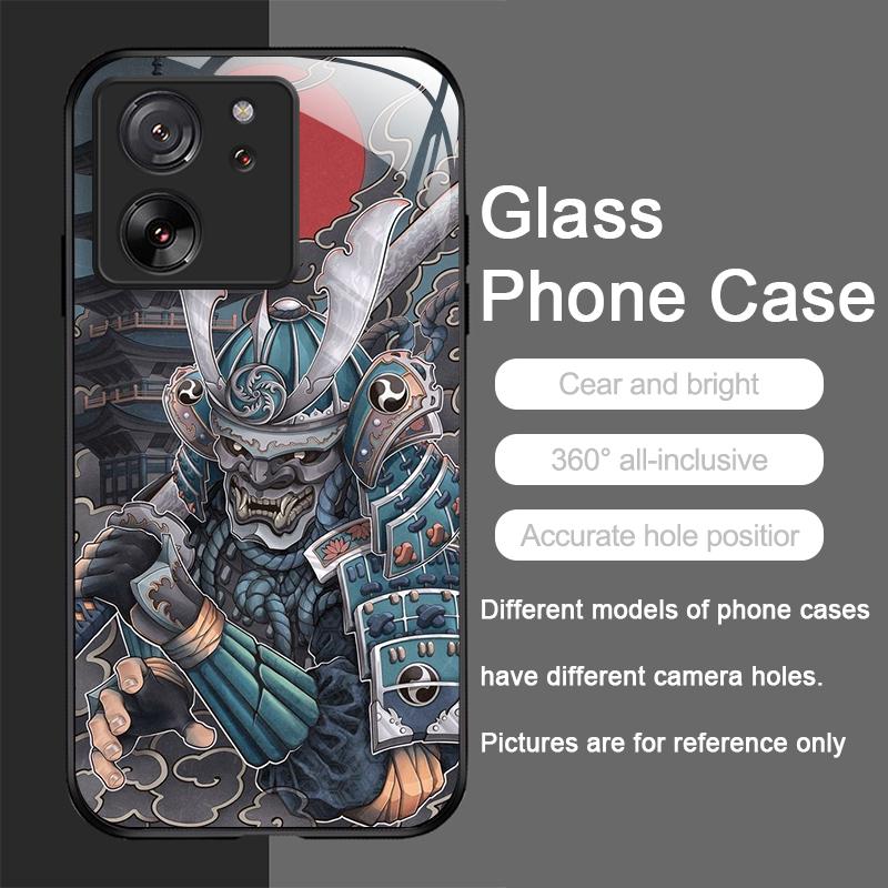 Tempered Glass Phone Case for Motorola Moto G85 G84 G75 G55 Edge 50 Fusion 40 Neo 30 Pro Cover Japan Ghost Face Samurai Pattern
