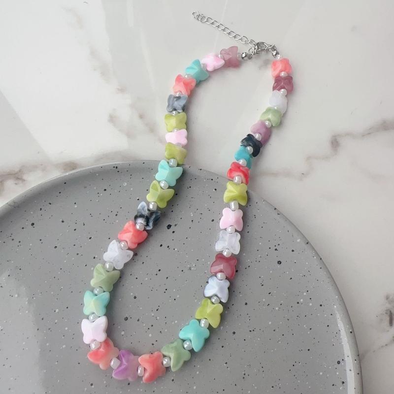 New Colorful Acrylic Heart Beaded Choker Necklace For Women Trendy Resin Love Clavicle Chain Collar Valentine'S Day Jewelry Gift