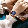 Round Dial Women Rhinestone Dress Steel Strap Luminous Stainless Watch Waterproof Calendar Display Wristwatch Fashion