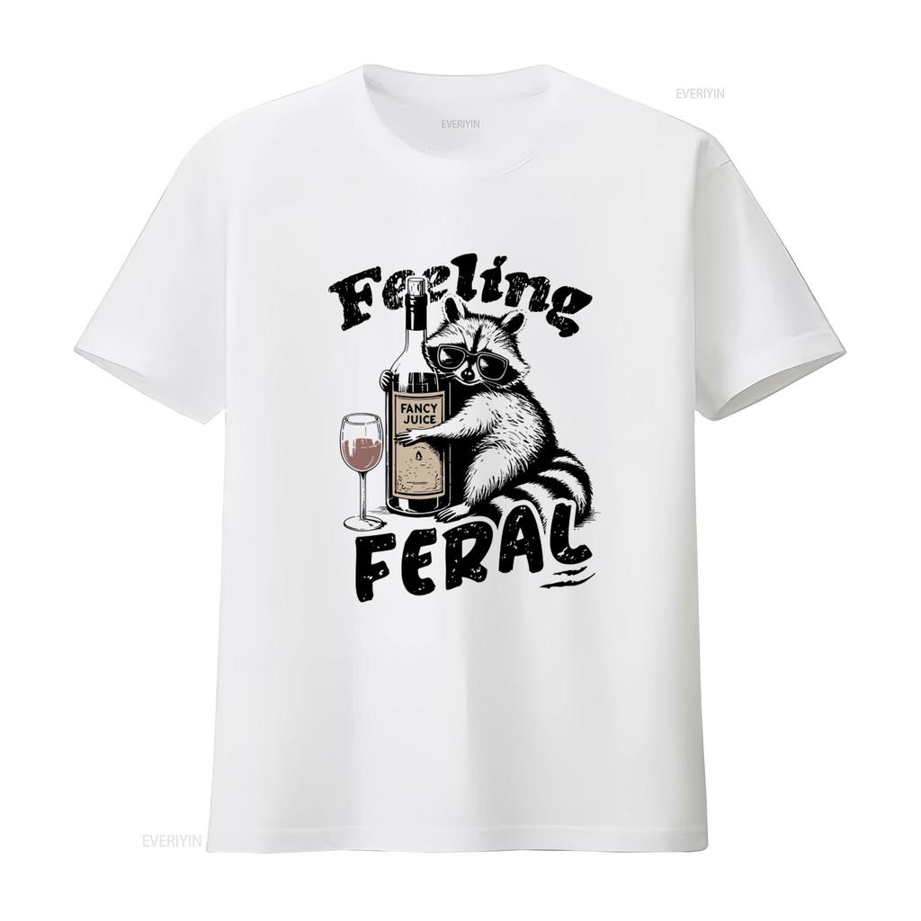 Feeling Feral Funny Raccoon T Shirt Sarcastic Trash Panda with Vintage Adult Humor Oversized Retro Grunge Design In Sunglasses