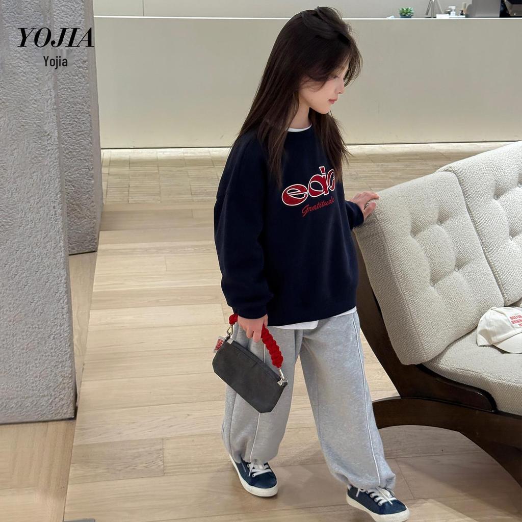 YOJIA Girls' Stylish Loose Straight-Leg Sweatpants for Spring and Autumn 2026