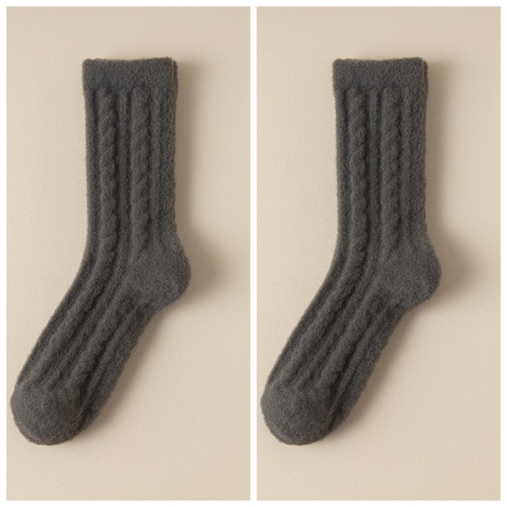 Thickened Socks Women's Winter Fleece Twist Mid-socks Solid Color Home Warm Sleeping Stockings Home Travel Clothing