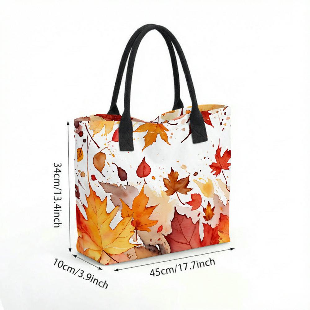 Watercolor Autumn Leaf Print Large Casual Tote Bag Fashion Portable Shoulder Handbag