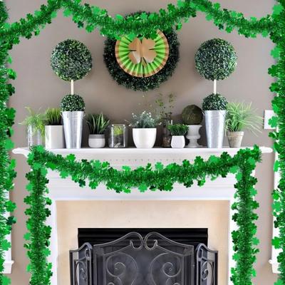 1pc St. Patrick's Day Shamrock Garland Irish Festival Restaurant Store Home Party Green Decoration Ribbon Hanging Decoration