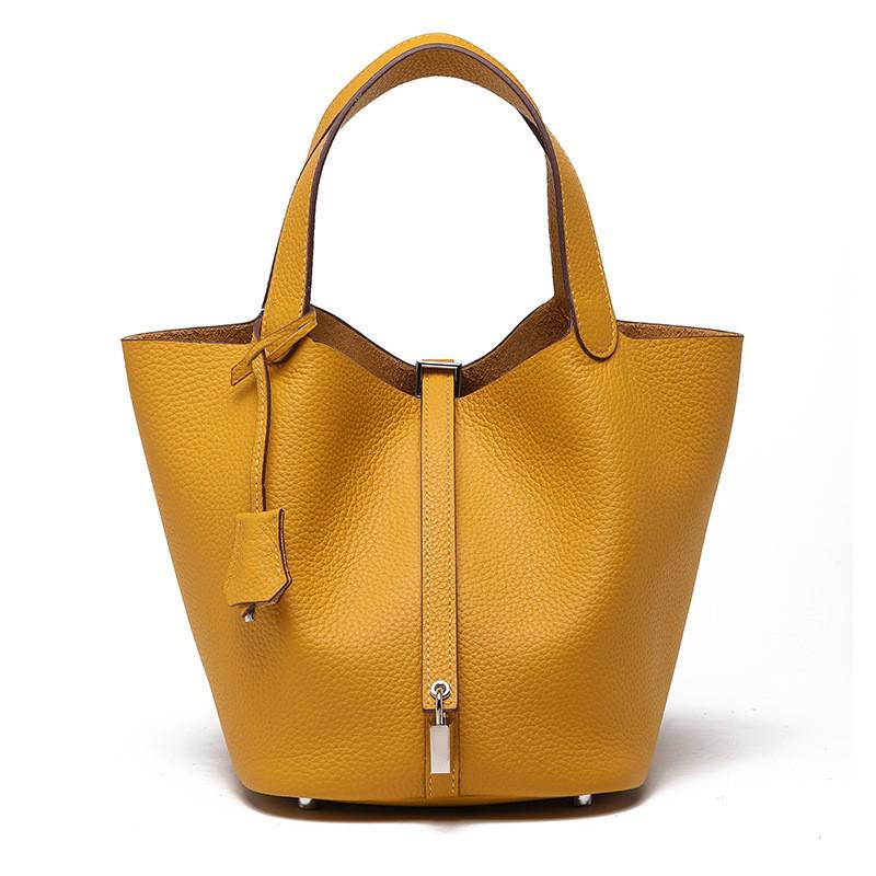 Women's High-Quality Genuine Leather Bucket Bag - Exquisite Cowhide Handbag