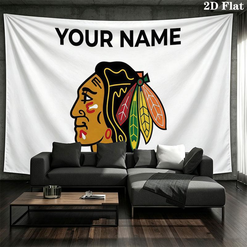 Custom Name,Chicago Blackhawks Wall tapestry, aesthetic printed fabric blanket, suitable for bedroom, living room, and home decor.