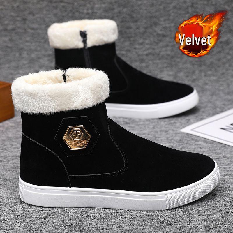 Pánské zimní teplé fleecem podšité semišové vysoké protiskluzové sněhule