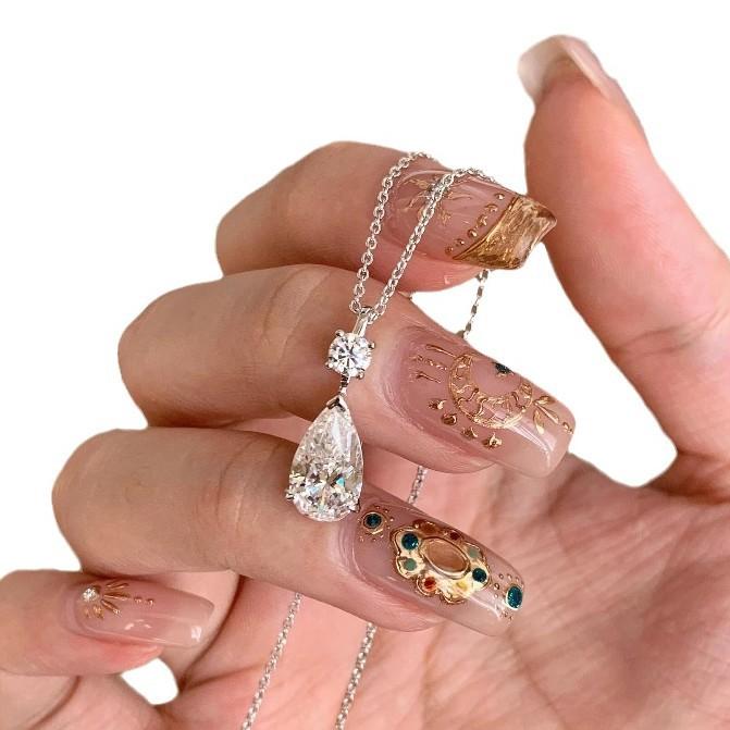 Light Luxury Explosive Zircon Rhombus Water Drop Necklace Niche High Sense Unique Simple Temperament Neck Chain Jewelry