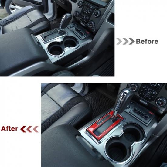 Center Gear Shift Panel Cover Trim for Ford F150 2009-2014 Red Soft Carbon Fiber