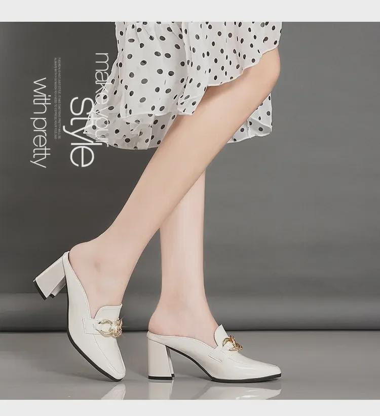 Women's Spring/Summer High-Heeled Closed-Toe Half-Slippers: European & American Style